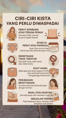 🎀 Kenali Ciri-Ciri Kista Sejak Dini! 😱 Jangan abaikan gejala ini, bisa jadi tubuhmu sedang memberi sinyal penting! 💢 1. Nyeri di area bawah perut → Sering terasa saat haid atau setelah aktivitas berat. 💢 2. Haid tidak teratur → Datang lebih awal, terlambat, atau jumlah darah berubah drastis. 💢 3. Perut terasa penuh atau kembung → Meskipun kamu belum makan banyak. 💢 4. Nyeri saat berhubungan intim → Salah satu tanda umum kista ovarium. 💢 5. Sering buang air kecil → Karena tekanan kista pada kandung kemih. 👩‍⚕️ Jangan tunggu parah! Segera cek ke dokter jika kamu mengalami gejala di atas. 📌 Jaga kesehatan reproduksi, karena kamu berhak hidup nyaman tanpa rasa sakit. #Kista #KesehatanWanita #CiriCiriKista #kistaovarium  #InfoKesehatan #TikTokDokter #cekkesehatan #sehat  #EdukasiKesehatan #viral #fyp #like #tiktok 