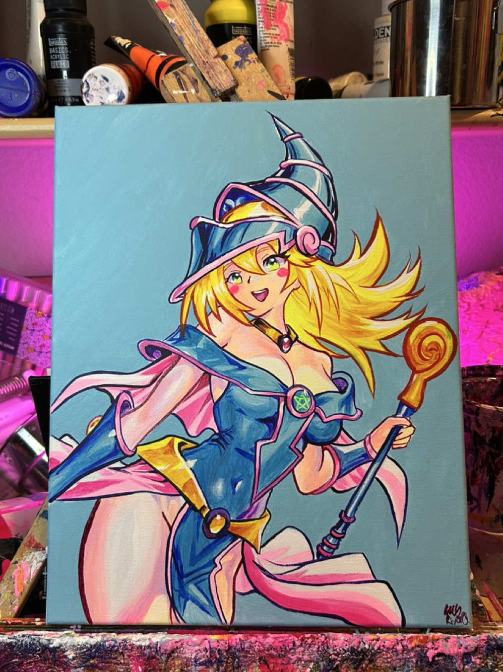 Dark Magician Girl (GLOWS) 🎨🩷 message me to purchase this painting or link in bio for my website to purchase. 🎨✍️ #anime #art #drawing #painting #illustration 
