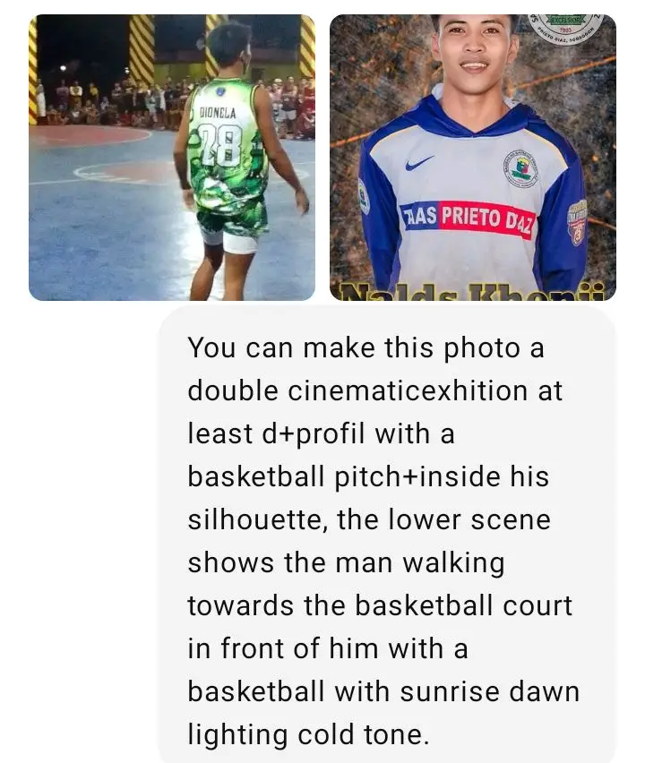 You can make this photo a double cinematicexhition at least d+profil with a basketball pitch+inside his silhouette, the lower scene shows the man walking towards the basketball court in front of him with a basketball with sunrise dawn lighting cold tone. #foryou #fyppppppppppppppppppppppp 