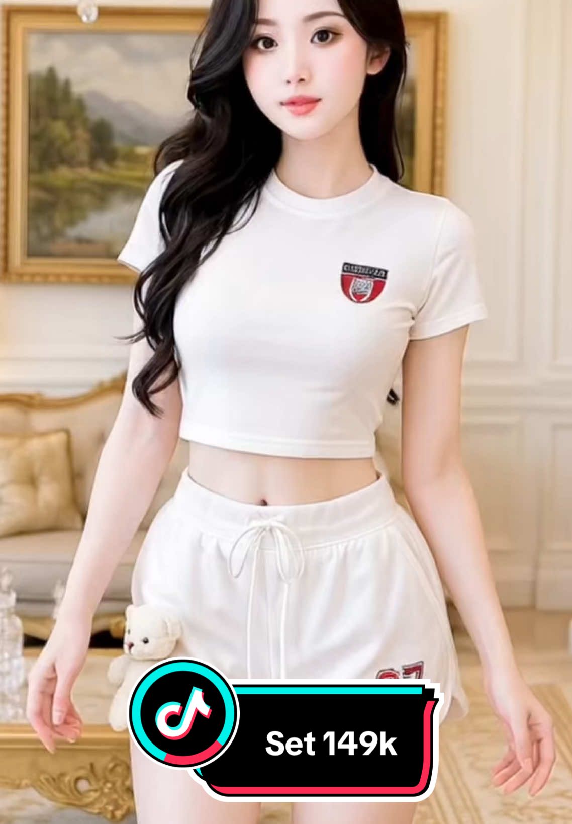 Set phối áo croptop ôm body kèm quần đính gấu #thoitrang #xuhuong 
