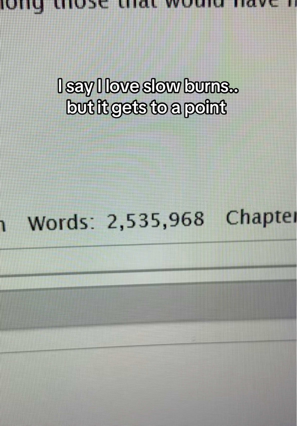 3 MILLION WORDS???!!!! one of the tags is ultraslow slow burn. #BookTok #fyp #ao3 #fanfic #wattpad #foryou #reading 