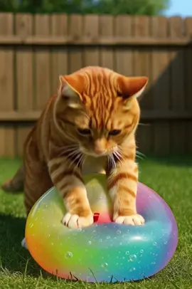 I did NOT see that coming…😹🤪🎈😂 Comment and like! 🥹😘#cat #cats #catsoftiktok #orangecat #tabbycat #viral #viralvideo #funny #ai #oppstabby #dance #balloons #rainbow 