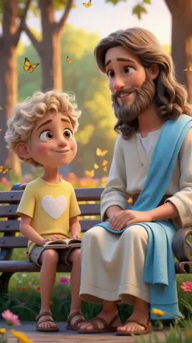 Jesus ensina a Miguel que a bondade é uma luz que aquece a alma… mesmo nos dias difíceis. 🌼✨ #Jesus #Fé #PodcastComJesus #DevocionalVisual #AmorDeDeus #Pixar3D #MensagemDoCéu