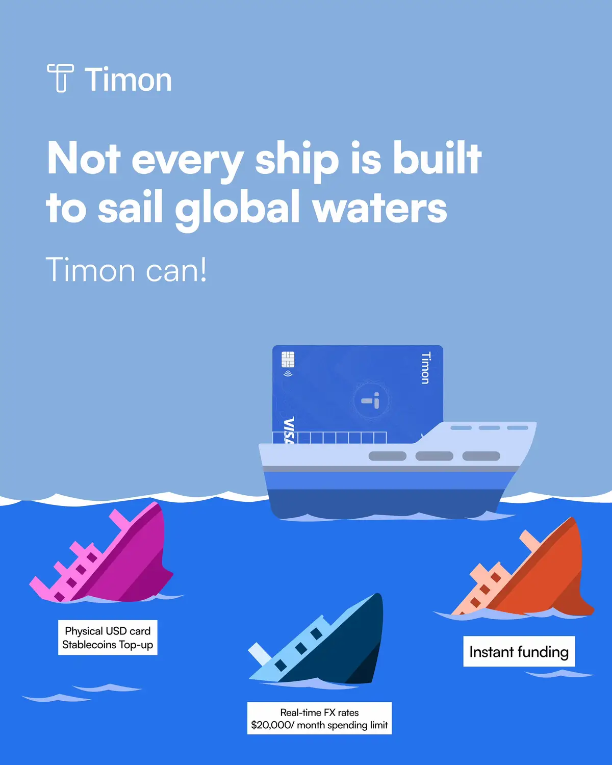 Simple: We keep cruising. 👉 Physical USD card that works in 100+ countries  👉 $20,000 monthly limit 👉 Stablecoin top-up We are not here to race with boats stuck in local tides.