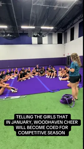 This moment.. CORE MEMORY 🫶🏻 • • We are SO excited for Coach K & to welcome a new addition to our Woodhaven Family. We love you Coach  K 🩵💜🍼 #baby #boymom #pregnancyreveal #cheerleading #mhsaacheer #woodhaven #varsity #michigan #michcompcheer #coed 