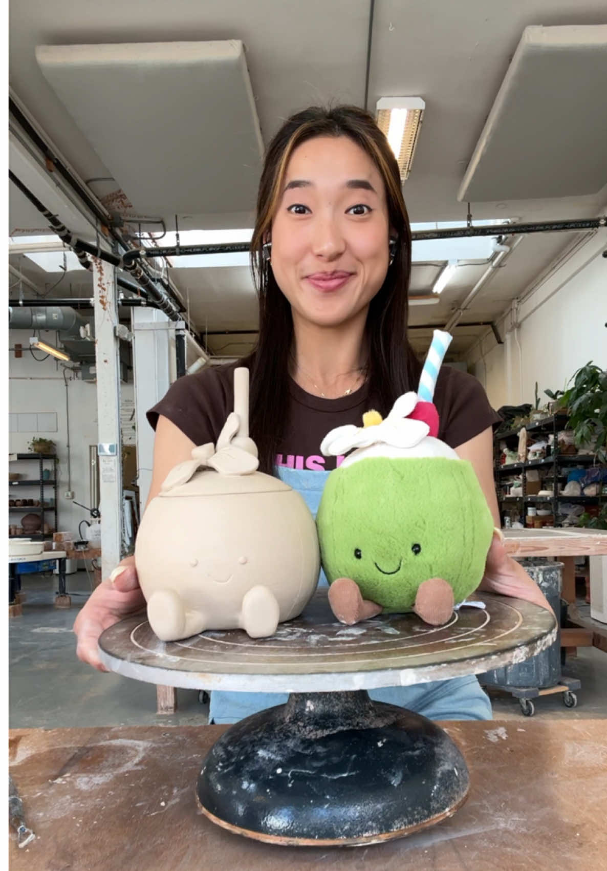 i finally made a Jellycat COCONUT!!! 🌴🥥 lowkey could be my fave 🫣 #ceramics #pottery #jellycat @Jellycat #coconut #hobby 