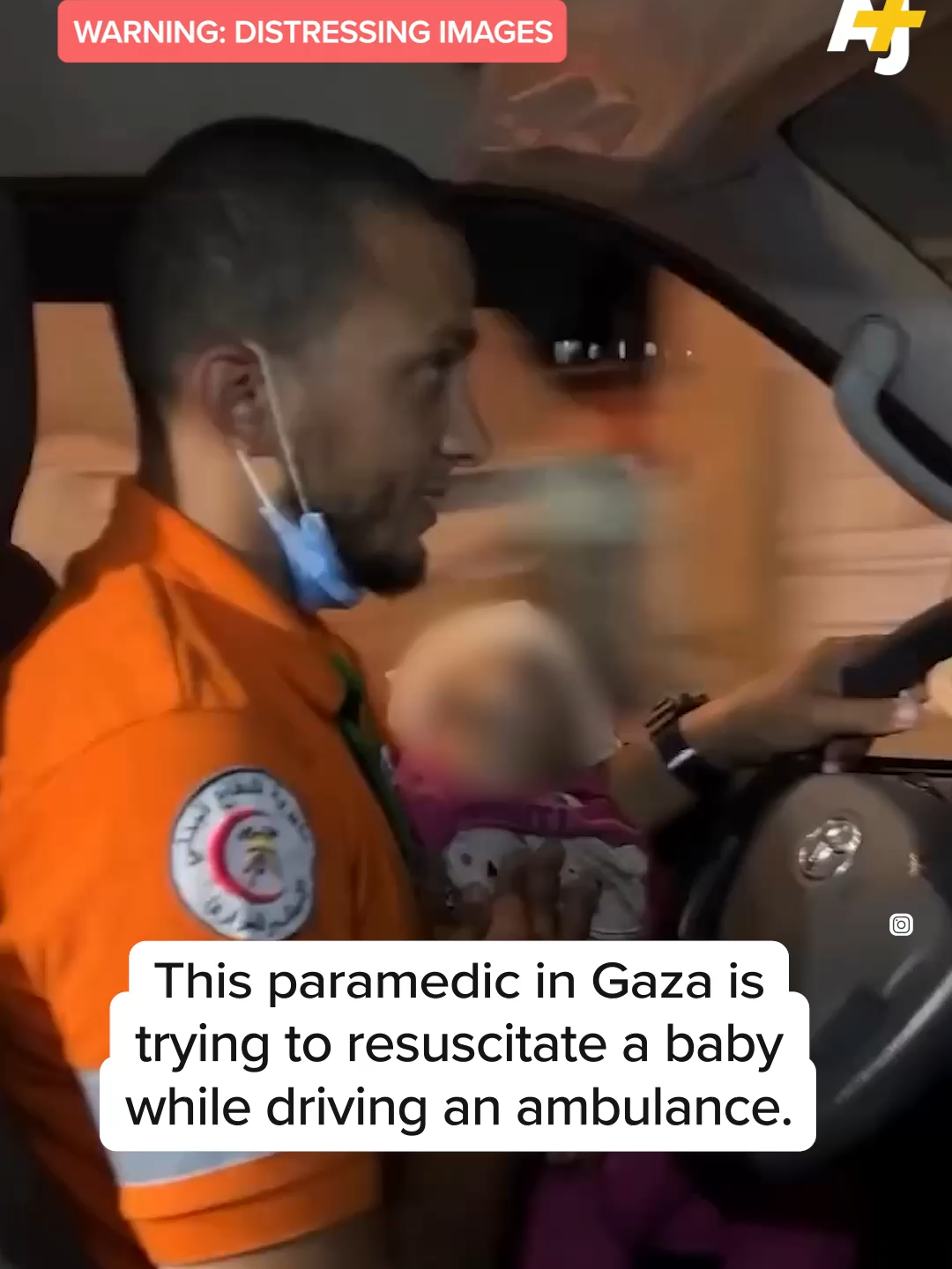 This paramedic in Gaza is trying to resuscitate a baby while driving an ambulance. Relentless Israeli attacks are killing Palestinians at aid sites, schools and cafés - with over 100 people killed in 24 hours. #Gaza #Palestine #Paramedic #Ambulance #Aid #Palestinian #RescueWorkers #Israel #Baby #BabyFormula #Hospital