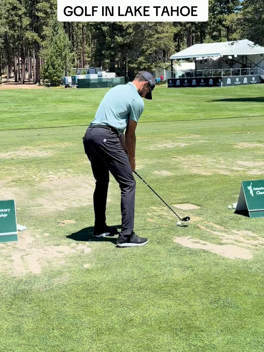 Steph Curry hitting the range before his practice round at the American Century Golf Championship in Lake Tahoe. Via @anthonyflorestvsports #golf #stephcurry #sports #basketball #NBA #tahoe