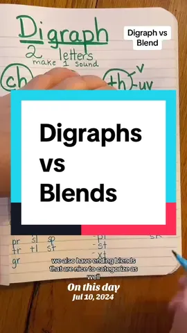 Yes, there is a difference between digraphs vs. blends. #phonics #iloveteaching #digraphs #blends #structuredliteracy #decode #fyp #newteacher #teachersoftiktok #homeschool 
