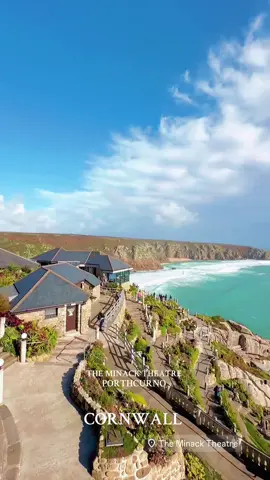 Look at that view 🩵 How incredibly stunning is this open air theatre and gardens .. have you visited? 🏝️🏝️🏝️ #cornwall #cornwalltiktok #porthcurno #cornwallbeaches #traveltiktok 