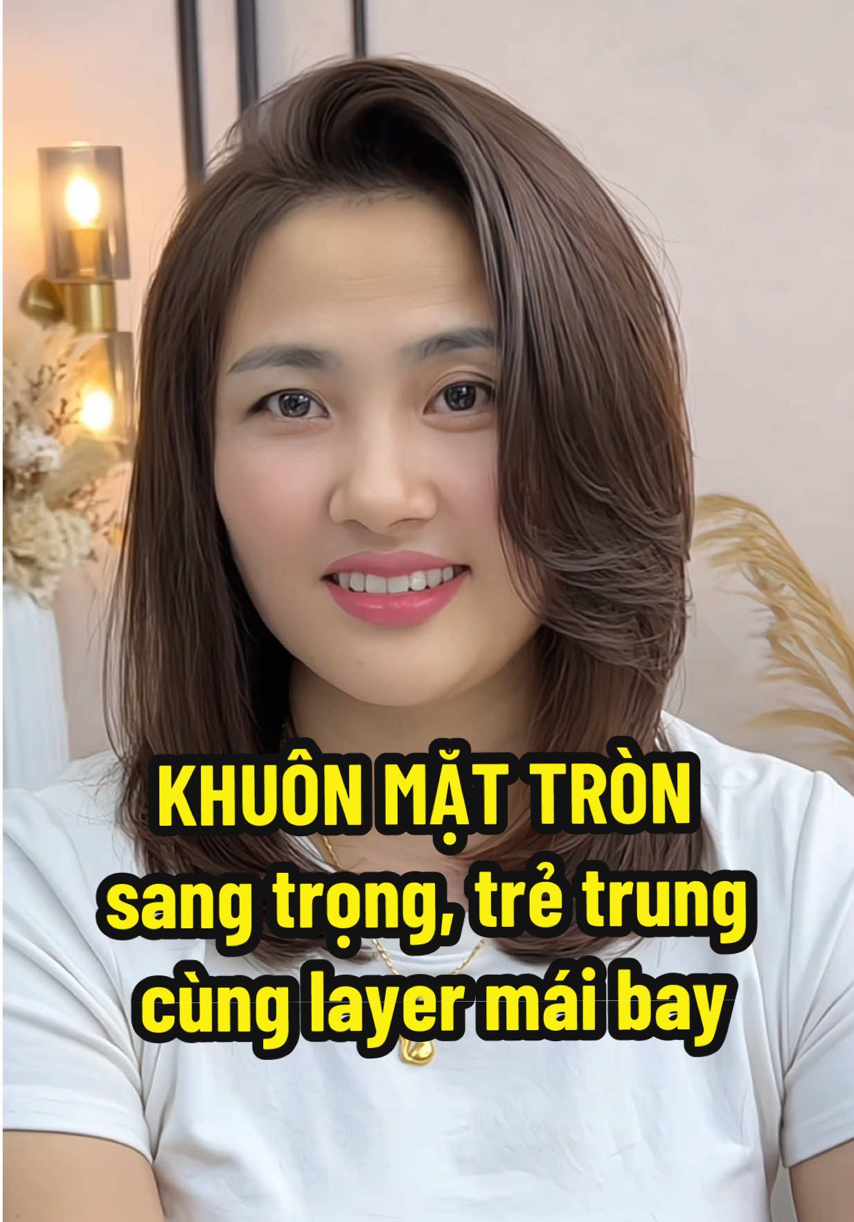 Khuôn mặt tròn sang trọng, trẻ trung cùng kiểu tóc layer, mái bay #layer #U40 #tocdep #hairstyle 