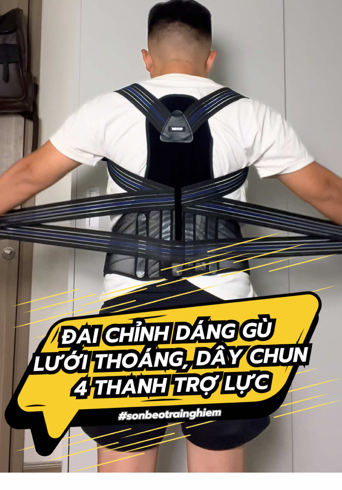 Đai này vải lưới không bí và sử dụng dây thun co dãn không bị bó chặt. Có 4 thêm thanh hợp kim trợ lực đỡ mỏi. Khi đeo vẫn làm việc, sinh hoạt, vận động thoải mái. #sonbeotrainghiem 