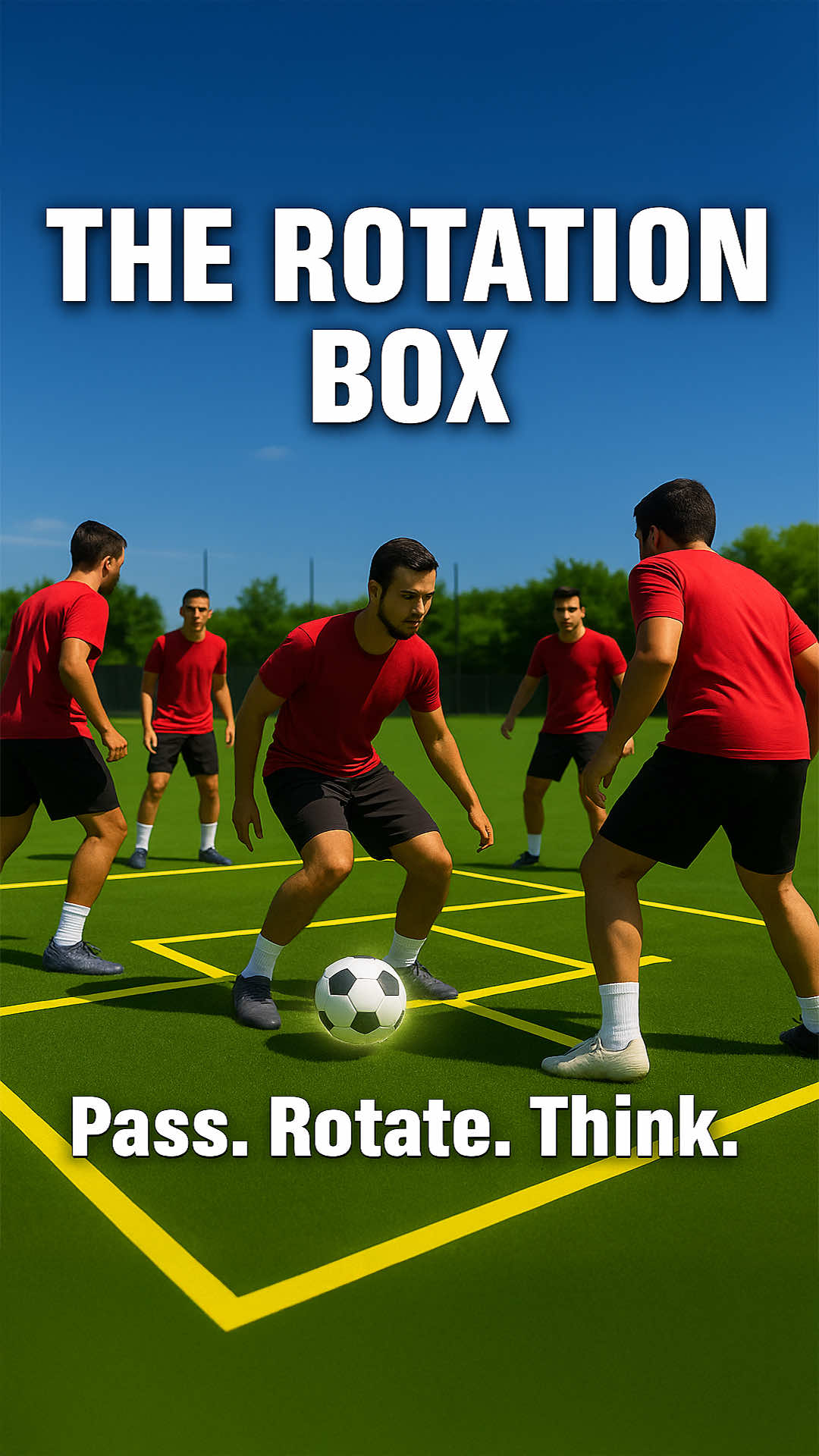 The rotation box Objective: Develop midfielders’ understanding of positional rotation, spatial awareness, and movement in relation to teammates.  ⚙️ Setup: * Area: Four 10x10 yard squares forming a larger grid, with a 5x5 yard central square. * Players: 5 midfielders. * Ball: 1 ball in play. ▶️ Instructions: 1. Players pass the ball among each other freely. 2. After each pass, the passer must rotate by switching places with a teammate to their left, right, or in the center square. 3. All players are allowed two touches (or adjust based on level). 🧠 Coaching Points: * Body shape: Receive the ball across the body to maintain vision of the entire area. * Head on a swivel: Constantly scan — always be aware of the ball and the central square. * Trigger movement: Understand how a teammate’s run affects your own position — move with intention and awareness. * Communication: Use verbal and visual cues to avoid collisions and maintain spacing. . . #soccertraining #footballtraining #soccerdrills #soccerpractice #soccerdevelopment #playerdevelopment #soccercoach #ballmastery #privatesoccertraining #1on1soccer #soccerskillstraining #elitesoccertraining #soccerfitness #youthsoccer #socceracademy #soccermentor #sacramentosoccer #soccerdrills #footballdrills #footballpractice #footballcoach #youthsoccer #sacramento #sactown #916 