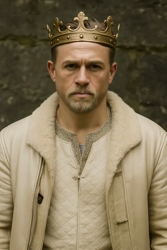 You don’t always need a crown to lead — sometimes presence is enough.” 👑🔥 #BuiltFromBattle #CharlieHunnam #KingEnergy #RoyalVibes #LegacyMoves #ModernKing #CinematicLook #BoldAndGrounded #LeadingMan #EpicMood #UnspokenPower #GoldenFrame