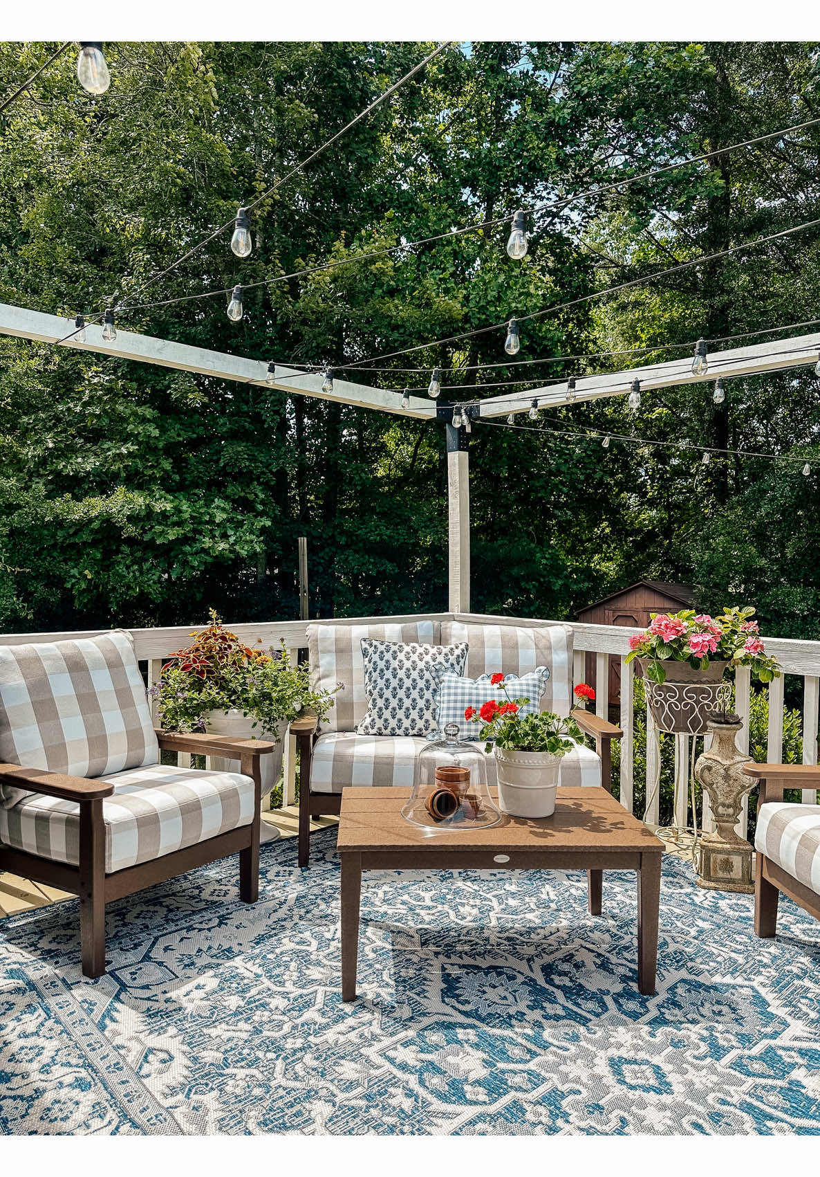 Just in time for us to enjoy all summer long! Our back porch needed some furniture that would be here with our family for the long haul. @POLYWOOD Chippendale 4-Piece Deep Seating Set with Loveseat is just what we needed! POLYWOOD offers so many different styles and cushion patterns, and we chose the Teak color and Buffalo plaid dune burlap cushions.  Not to mention, it has a 20-year warranty and is made in the USA with free shipping. The best part is it’s low maintenance. You can leave them out year-round and easily clean them with soap and water. Now that is what I am here for! #outdoor #porchfurniture #summertime #summersales 