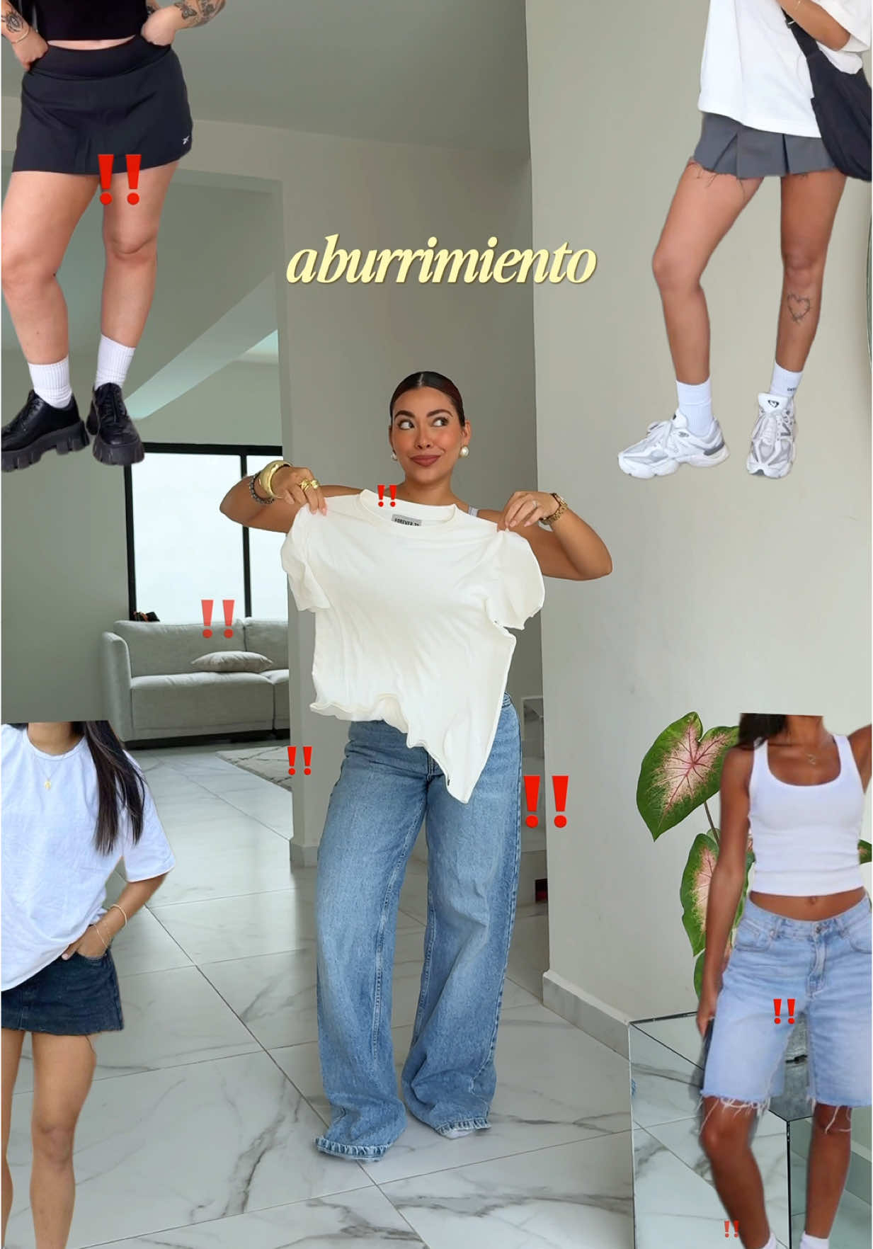 Ig rebecamendiola 💖 Me da mucha tristeza que el aburrimiento este de moda 🥹😩 así que aquí te doy algunas ideas para transformar/stylear una T-shirt blanca básica ✨ #trending #viral #OOTD #comousar #tshirt #basictop 