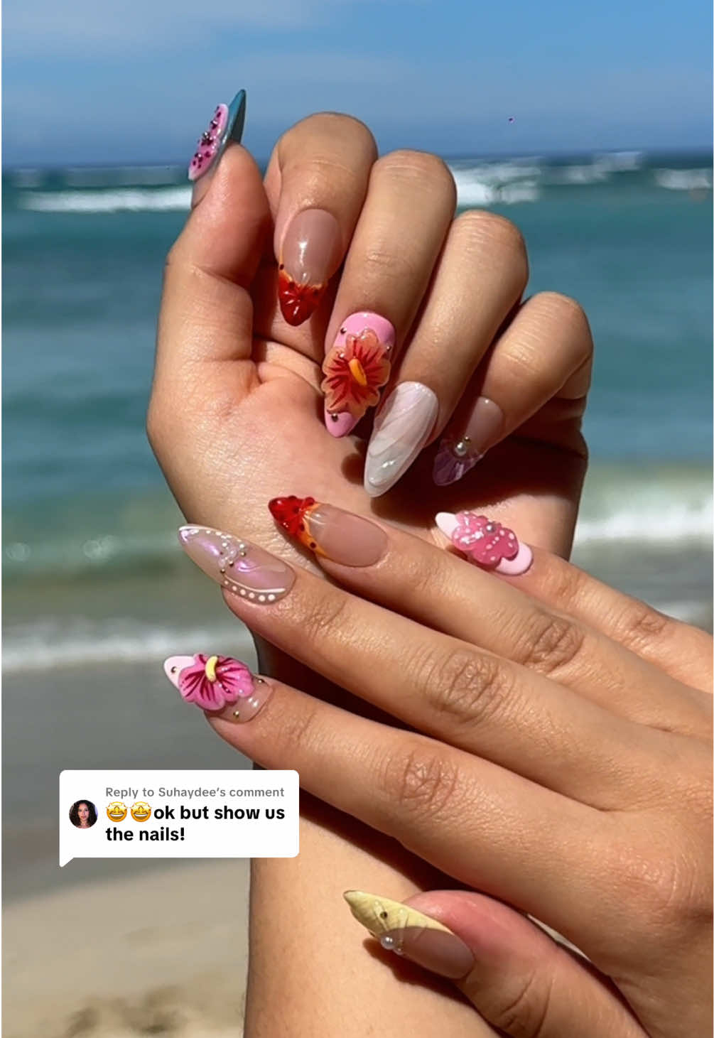 Replying to @Suhaydee 🌺🐚🌊 would yall believe me if I told you these were press ons?🤭 #summernails #summernailinspo #pressonnails #nailtok #3dflowersnails #nailinspo 