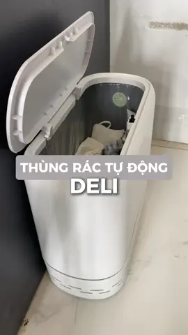 Thùng rác tự động căng túi rác Deli màu trắng xám đẹp, lịch sự hợp ở phòng bếp, phòng khách hoặc phòng ngủ #deli #delistyle #sunnie #thungrac #thungractudong 