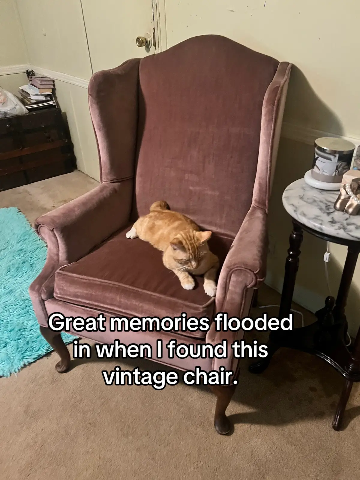 I found this beautiful chair and had to have it and for only $35. This is only the second one I have ever seen this time I won’t part without it. This isn’t my original chair but all the memories are there with this one. #memories #nastalgia #life #Love #fyp 