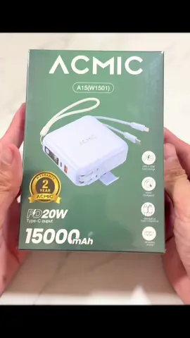 [รับประกัน 2 ปี] ACMIC W1501 Powerbank 15000mAh พาวเวอร์แบงค์ชาร์จเร็ว Fast Charge PD20W มีสายในตัว หน้าจอ LED