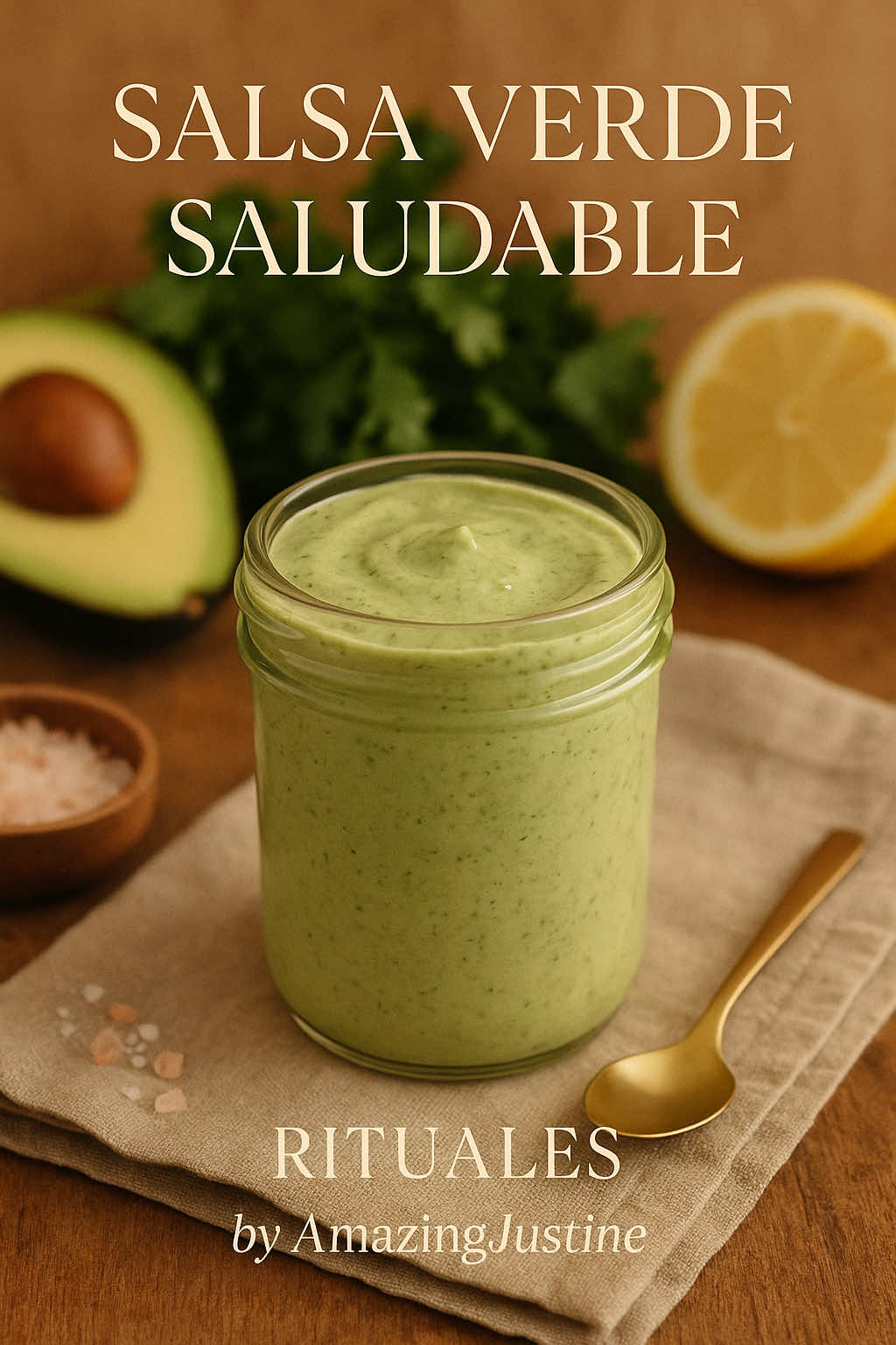 Replying to @Nancy66 🥑 Salsa Verde Saludable Con yogurt, queso cottage y avocado 🌿 Rituales by AmazingJustine Ingredientes:    •   2 cucharadas de yogurt natural (plain)    •   2 cucharadas de queso cottage    •   1 cucharadita de ajo molido    •   1 cucharada de aceite de oliva    •   El jugo de medio limón    •   1 manojito de cilantro fresco    •   Sal rosada al gusto Preparación: 	1.	Lava muy bien el cilantro. 	2.	Coloca todos los ingredientes en una licuadora o procesador. 	3.	Licúa hasta obtener una textura cremosa y homogénea. 	4.	Sirve en un frasco de vidrio y refrigera. ✨ Perfecta para acompañar tacos, bowls, ensaladas o como dip. Es una crema fresca, ligera y baja en calorías 💚 #SalsaVerdeSaludable #CocinaConAmor #RecetasSaludables #ComidaConsciente #EstiloDeVidaSaludable #SaludableYDelicioso #CremaVerde #ComidaReal #CocinaNatural 