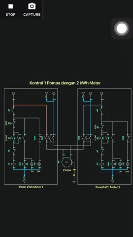 Kontrol 1 Pompa dengan 2 Panel kWh Meter  🚀Konsep Rangkaian ini adalah rangkaian pompa air yang bisa di suplai okeh 2 kWh Meter, akan tetapi secara bergantian dan tidak bisa 2 kWh meter bersamaan yang menyuplai. Rangkain ini bisa dipakai di Kost atau 2 Rumah yang pemilik rumah tidak mau tandonnya dibebankan ke kWh ketika orang lain start pompa. 💡Cara Kerja Rangkaian dipasang dengan Interlock (dengan connect kontak NC relay K1 atau K2) agar kontrol pompa bisa dijalankan secara bergantian dan ketika paneh kWh 1 START maka panel kWh 2 tidak bisa START, jadi harus menunggu panel kWh 1 STOP sehingga panel kWh 2 bisa START.  🗒️Kesimpulan  Rangkaian Kontrol 1 Pompa dengan 2 Panel kWh Meter ini merupakan rangkaian untuk start-stop pompa air dengan suplai 2 panel kWh meter secara bergantian. Implementasi rangkaian ini bisa dipasang di Kost atau Rumah.  #electric #electrical #electrician #electricalengineering #simurelay #belajarelektro #belajarelektrik #belajarelektronika #belajaronline #belajaronlinecheck #belajarplc #wiring #automation #plc #logic #instruments #instrumentation #instrumentationengineering #fyp #trending #trend #tiktok 