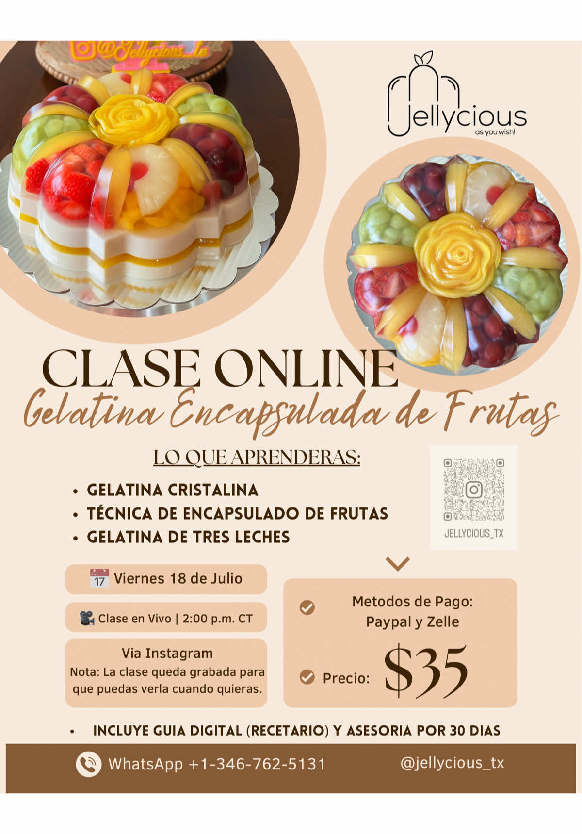 Clase Online el próximo Viernes 18 de Julio ✍️🤩 #jellycious_tx #clase #claseonline #cursosonline #jello #gelatina #gelatinascreativas #gelatinadefrutas #jellocake #gelatinacolorida #gelatinasartisticas 