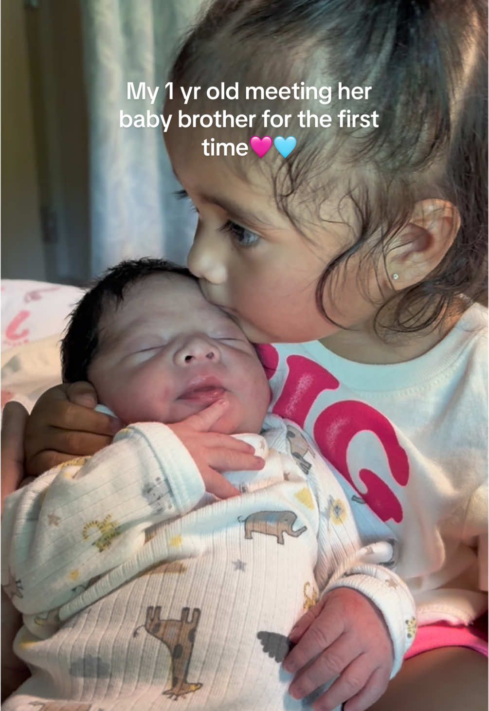 My 1 yr old meeting my baby boy for the first time🩷🩵 can’t wait to see their relationship grow🥰 #newborn #toddler #creatorsearchinsights 