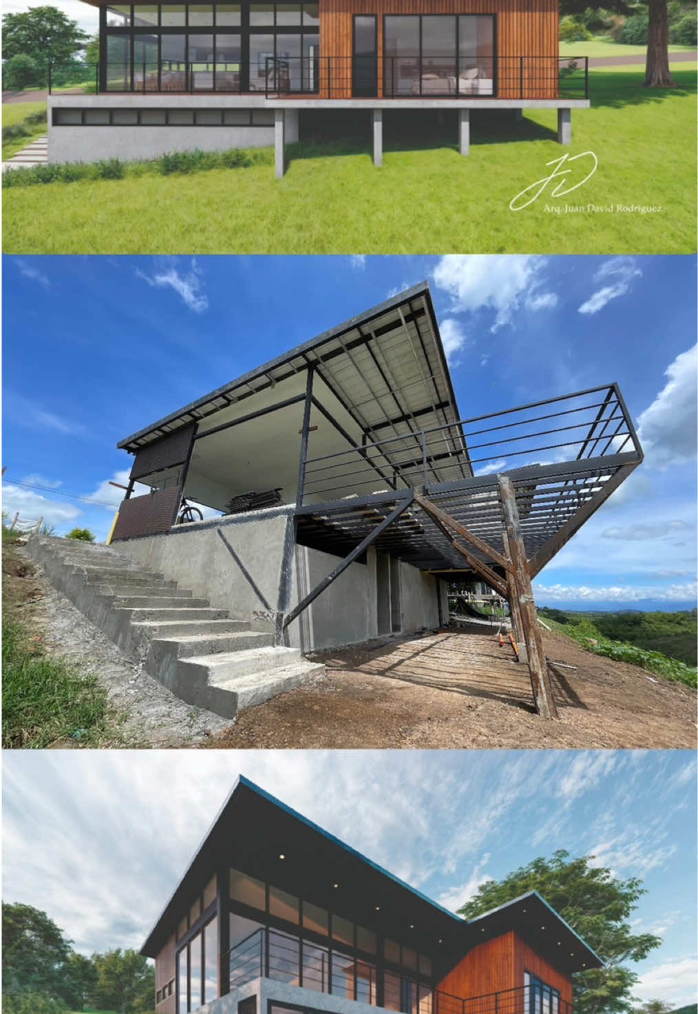 Proceso constructivo casa campestre en estructura metálica y sistema liviano de 170 m2, tiempo de entrega 4 meses                                      Valor m2 $1.900.000                  Más informacio al +573162592689                       #cabañas #modularhomes #colombia #casacampestre #containerhouse #modularliving #terrenosenpendiente #terrenos #construccion #arquitectura #render 