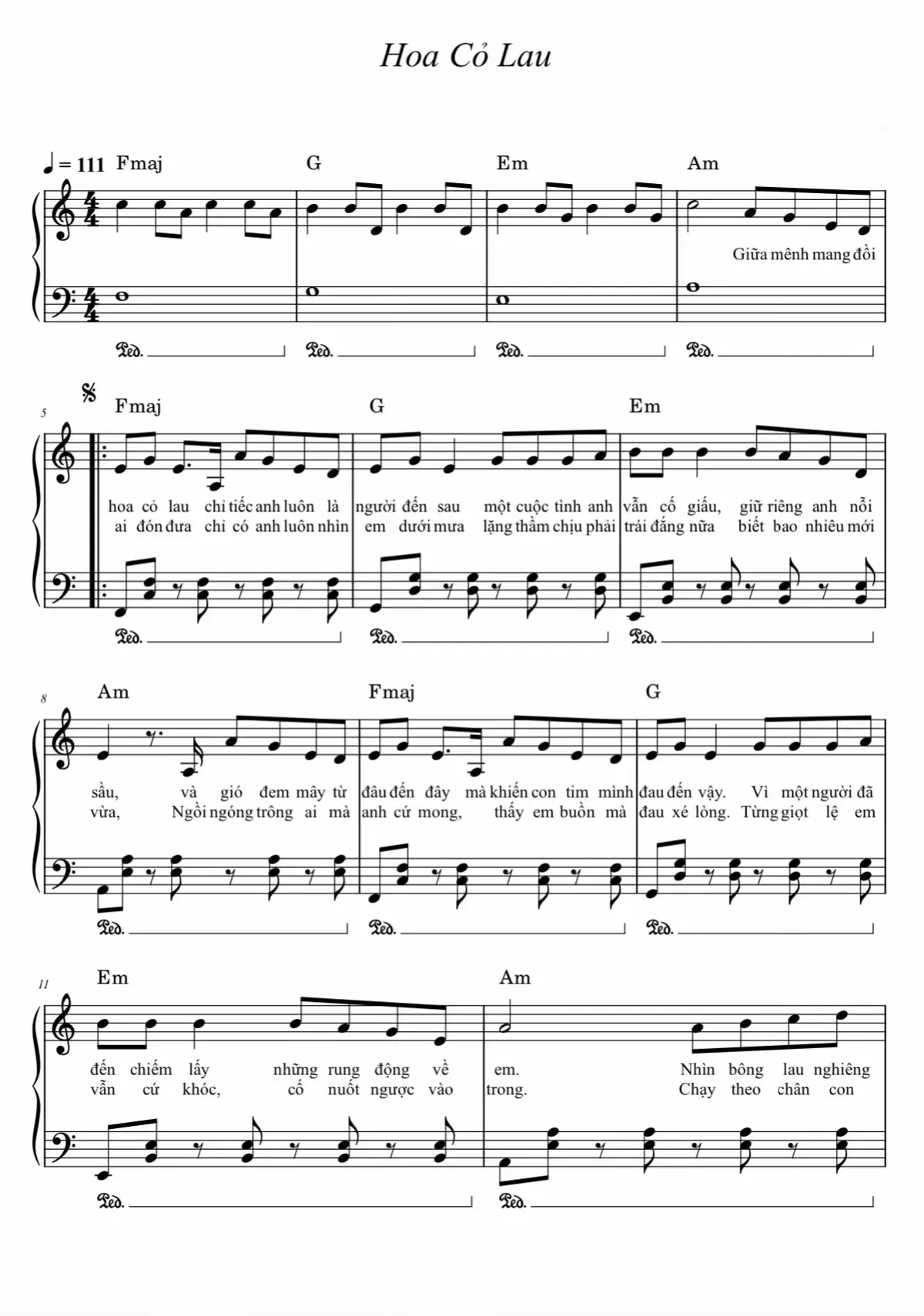 Sheet Piano miễn phí đơn giản bài Hoa Cỏ Lau #hướngdẫnhocpiano #hoacolau #xuhuong 