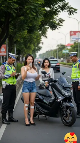 Niat mau jalan jalan malah ketemu pakpol🥲Tolongin dong gara gara gak pake helm🥲#motovlog #cewekcantik #FYPシ #istriidaman #cewekidaman #ai #croptop 