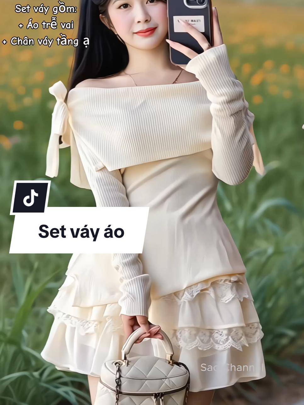 Set váy áo tiểu thư nhẹ nhàng gồm áo trễ vai dài tay bo tăm thắt nơ, phối cùng chân váy tầng xinh xắn tôn dáng giúp nàng tươi tắn nổi bật ạ #setdoxinh #setvayao #setdonu #setdodep #setdotieuthu #macdepmoingay #thoitrangnu #xuhuong #saochannel 