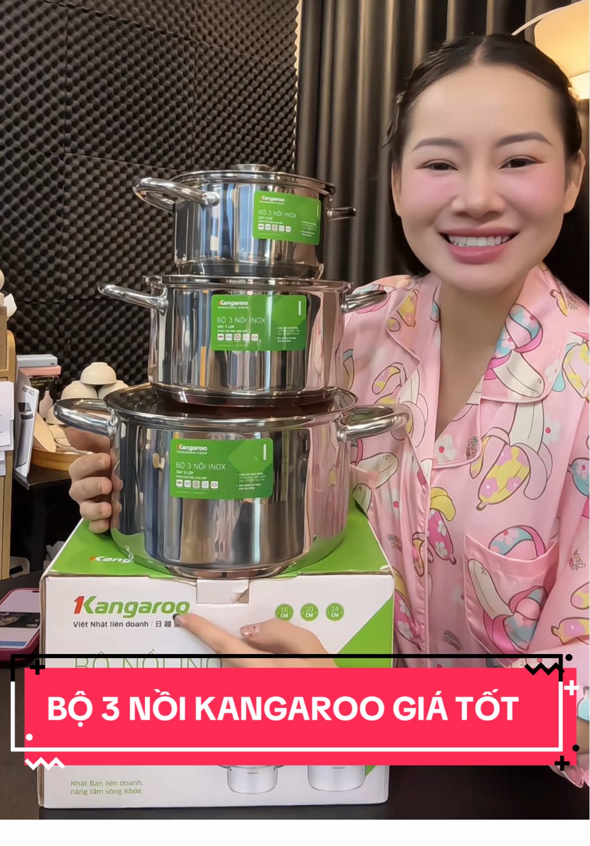 Nồi bé kho thịt, nồi nhỡ nấu canh, nồi to luộc gà, bộ 3 nồi 5 đáy Kangaroo quá xịn nấu đủ món ăn luôn ạ