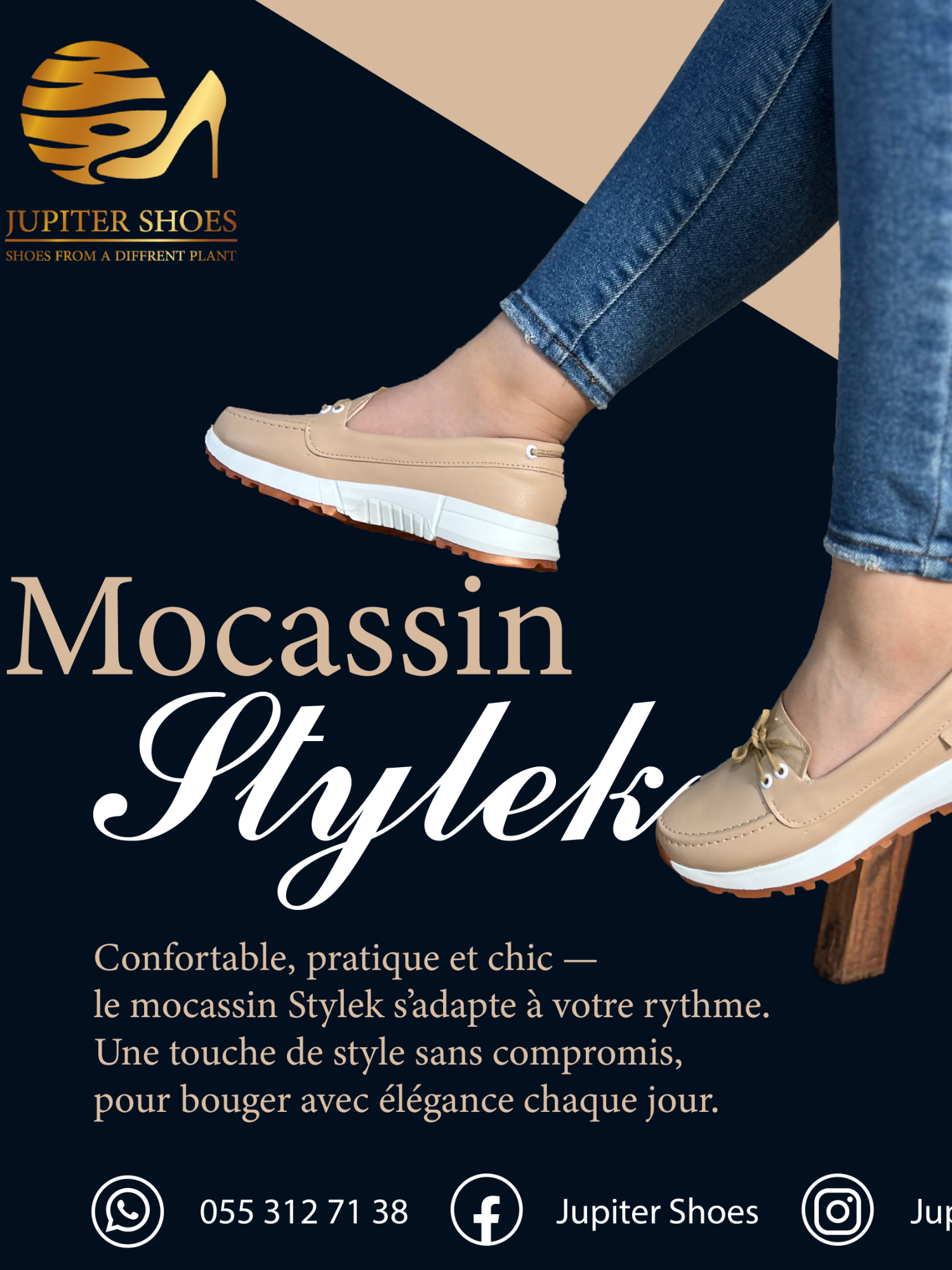 كتشفوا Mocassin Jupiter، الموديل الذي يجمع بين الأناقة والراحة، مع فراش داخلي مريح يدعم قدميك طوال اليوم. تصميم عصري يناسب جميع المناسبات. بسعر 2500 دينار فقط👌. المقاسات المتبقية :36-37-38-39 ✅ متوفر بأربع ألوان : أسود/أبيض/أزرق/باج.❤️ توفير متوفر لجميع الولايات ❤️🚚 أطلب الان 0553127138