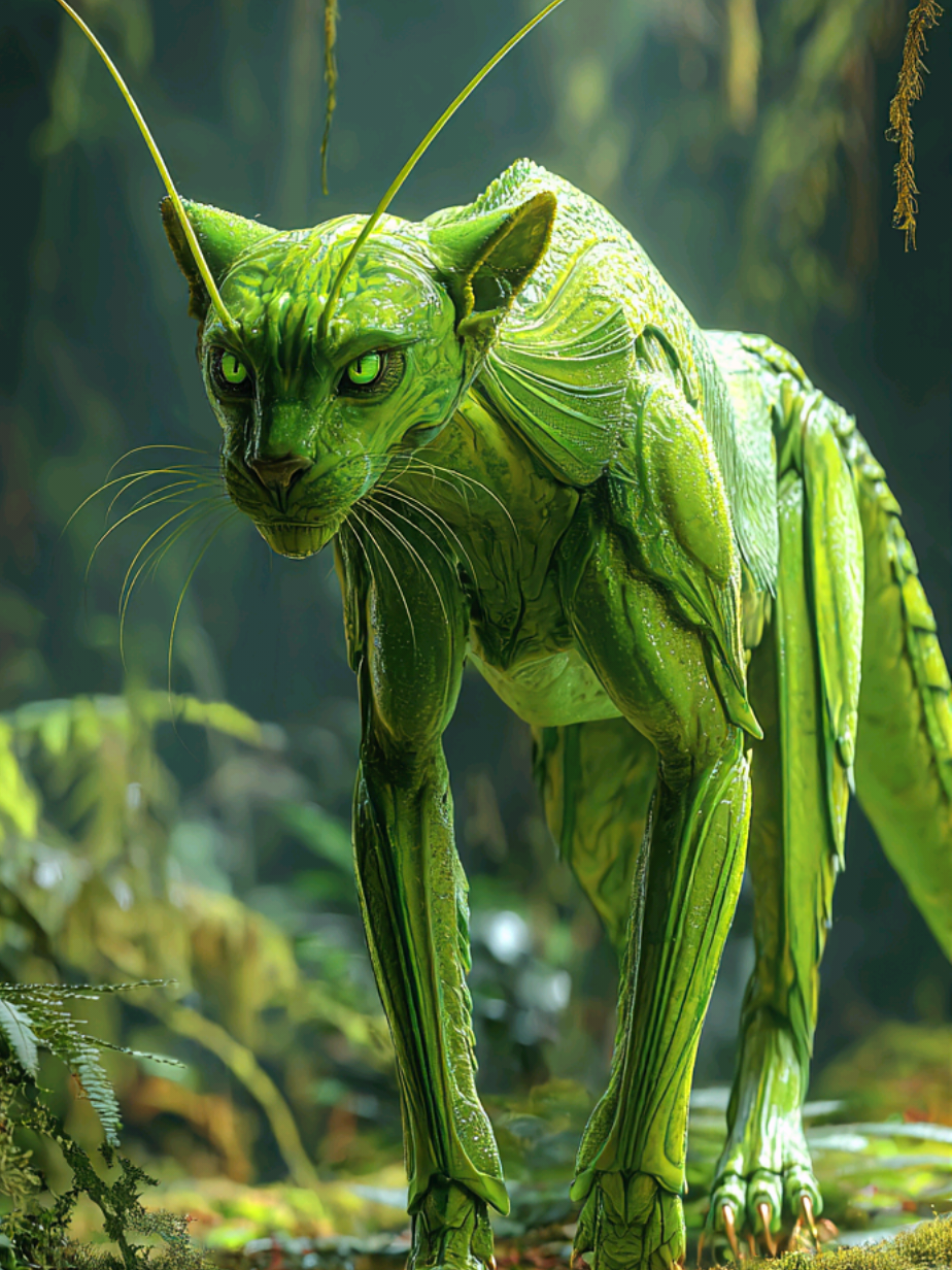 🧬 Surreal AI Fusion: Panther + Mantis Hybrid In this surreal AI-generated scene, a graceful creature emerges — a fusion of a panther and a mantis. With vibrant green tones and an alien elegance, it moves smoothly through a mystical forest, like a genetic experiment from another dimension. This isn’t just an animal — it’s a new form of life. #aiart #creaturedesign #animalfusion #aivideo #hybridbeast 