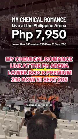 Hello Concert Buddies! Here’s your seat PoV from Section 210 - that’s Lower Box Premium. This is from Row 51 Seat 205. It’s worth Php 7,950 for the My Chemical Romance Live at the Philippine Arena 🇵🇭 #MyChemicalRomanceinPH2026 #MyChemicalRomance #MCRPH #TheBlackParade @PULP Live World 