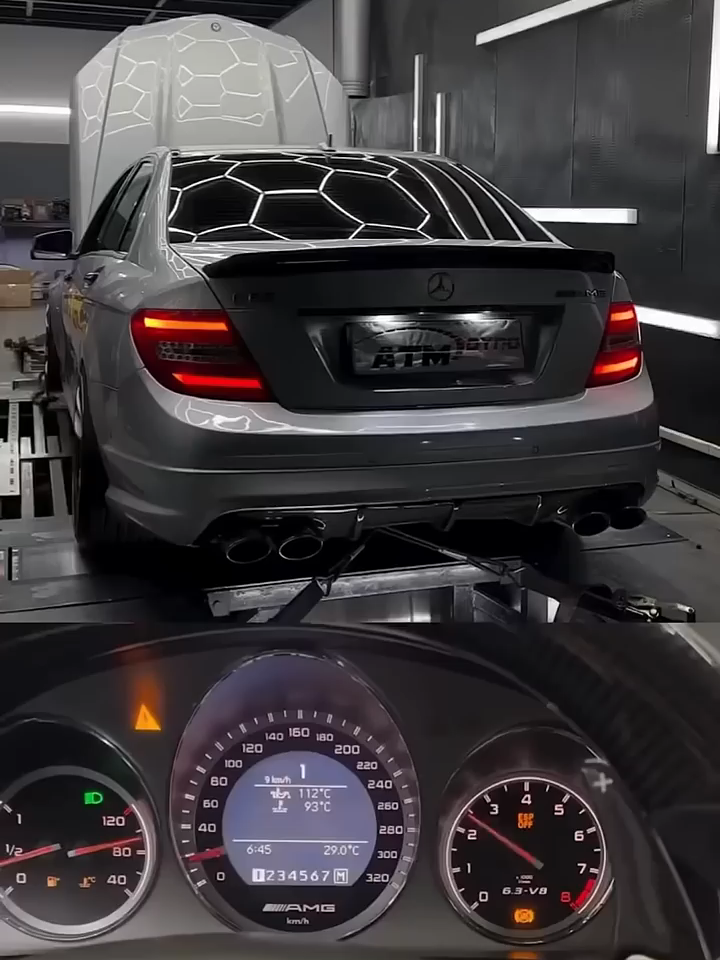 On the dyno #5 — C63 AMG W204 letting that 6.2L V8 scream. No turbo. No fake sound. Just real German muscle. 🖤🔥 ⠀ The Mercedes-Benz C63 AMG W204 is powered by the legendary 6.2L naturally aspirated V8 (M156), producing 457 to 487 hp depending on spec. Known for its deep, thunderous tone and brutal power delivery, it’s one of the last true AMG monsters. On the dyno, it’s raw engineering on full display. ⠀ #mercedes #c63amg #w204 #dynorun #fyp