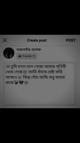 তুমি যখন চলে গেছো আমার পৃথিবী থেমে গেছে আমি বাঁচার চেষ্টা করি আজও কিন্তু বেঁচে আছি শুধু ব্যথার মাঝে