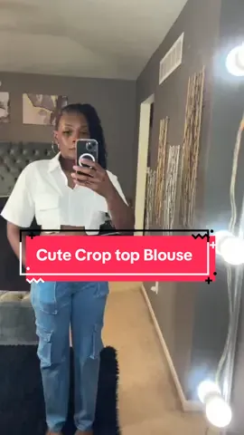 Cute very Versatile crop button up top/w oversized pockets  #croptop #crop  #blouse  #tops  #shirt  #tiktokshop 