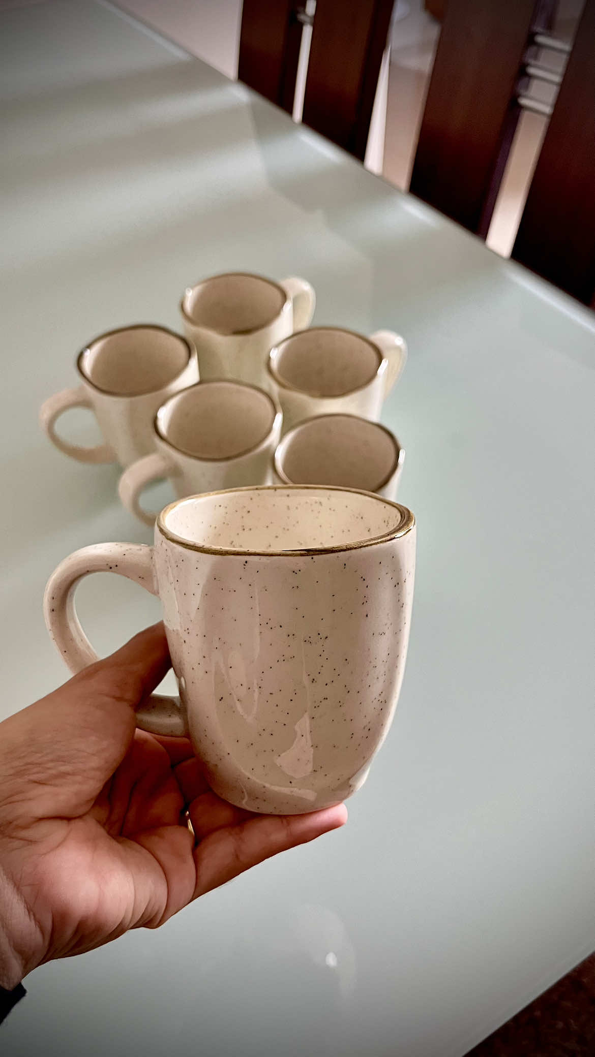 Mais um mimo pro nosso Enxoval! 🫶✨ Kit com 6 canecas Oxford Ryo Maresia, 260ml cada. Já tô apaixonada! ☕💙 #Enxoval #CasaNova #Decoracao #OxfordPorcelanas #Canecas #Amando #Home #Casinha #Cozinha #InstaHome