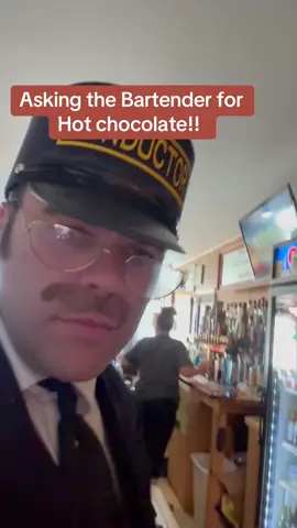 Mr. Conductors go to drink. #polarexpress #conductor #warnerbrothers #hotchocolate #maine #impressions #fyp 