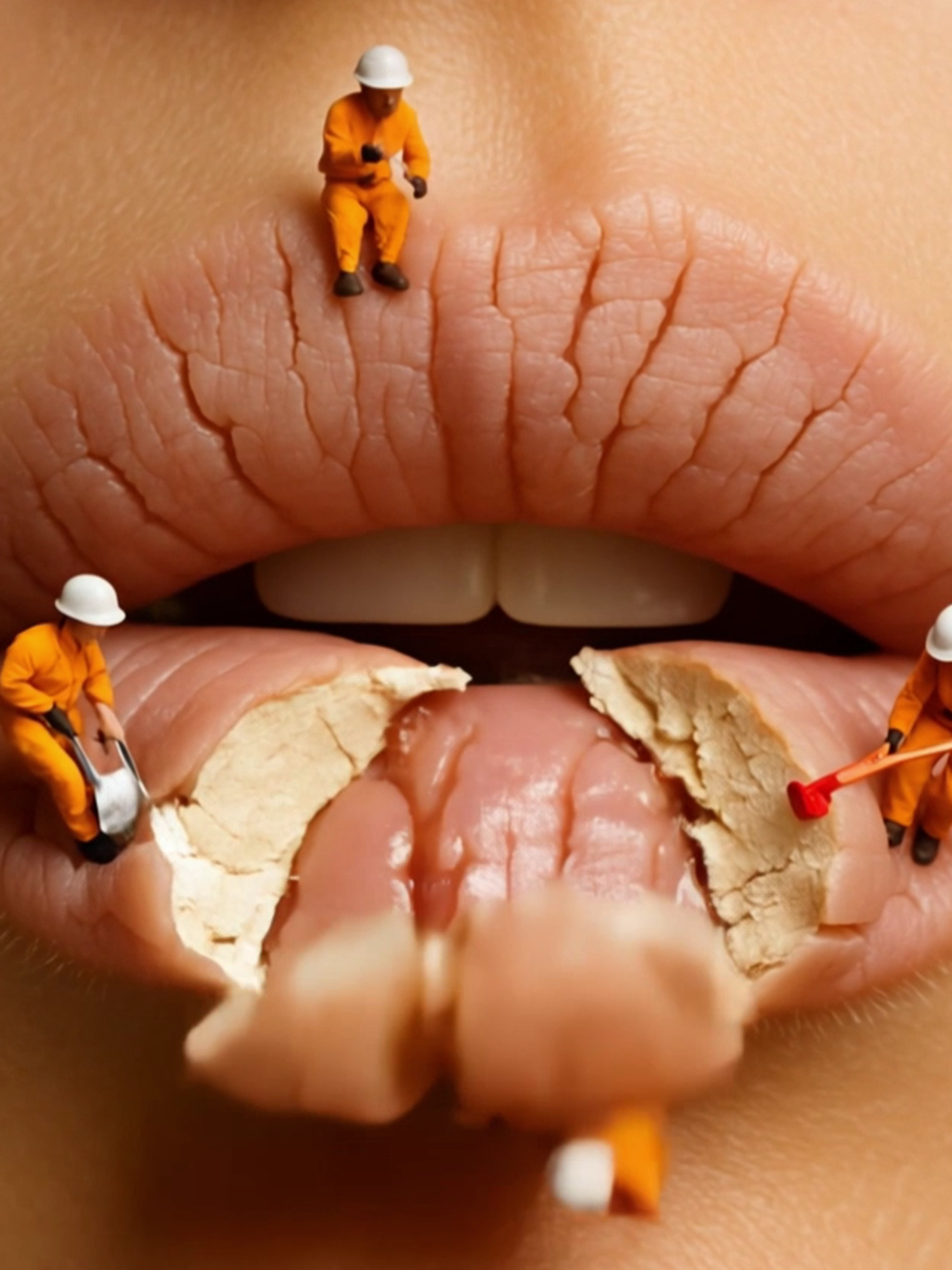 Tiny Workers Restore Cracked Lips in Realistic ASMR Macro. #fyp #asmrsounds #asmr #tinyworkers #virał