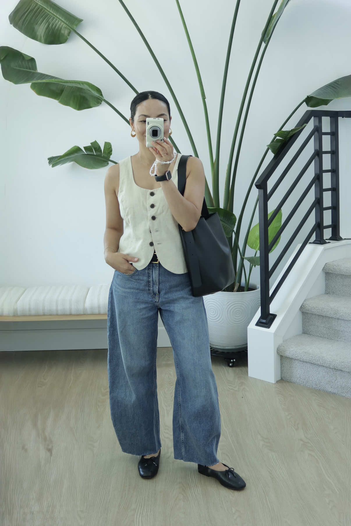 These jeans have been through it—and still look this good. @Everlane jeans @madewell bag, new to the collection. Love that it’s so luxe and very minimal look @Sam Edelman ballet flats  @Gap linen vest  @Gemsforsoul earrings  . . . . . . #fyp  #OOTD  #outfitinspo  #MomsofTikTok  #basicfits  #trending  #nepali  #nepalitiktok 