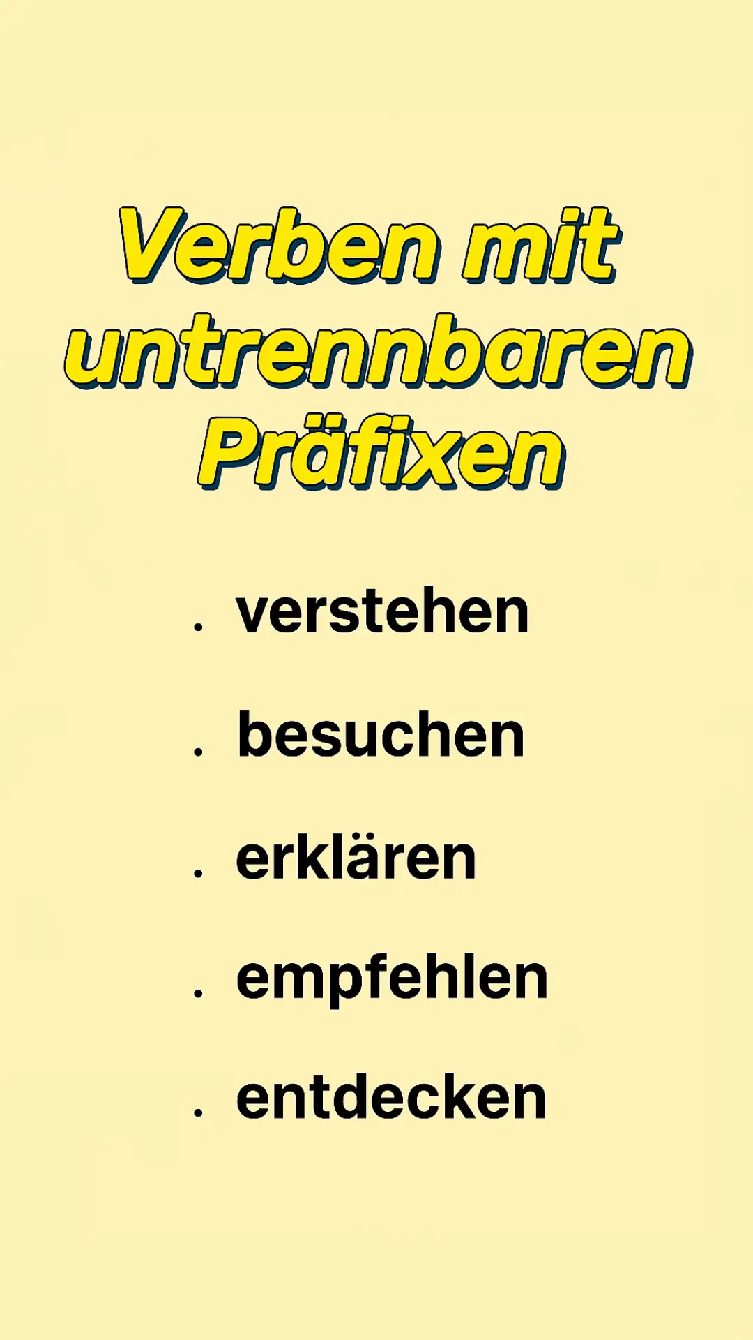 Lerne 5 Verben mit nicht trennbaren Präfixen. Welche hast du bereits benutzt?  Schreibe es in die Kommentare  Deine Deutschlehrerin  Alba ✨ #fyp #deutschlernen #learngerman #germanonline #deutschonline #learngermanwithtiktok #learngermanonline #deutschonlinelernen #grammatik 
