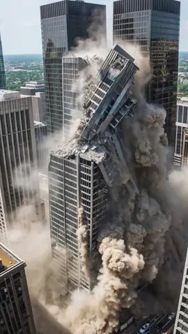 A dramatic demolition of a skyscraper right in the city center — executed with a series of controlled explosions. Engineers had to calculate everything down to the millimeter, as even the slightest miscalculation could’ve taken down nearby buildings. Luckily, everything went perfectly. A spectacle straight out of a blockbuster! #crash #crashed #damage #ai #news #collapse #car #city #building #wow #fail #skyscraper #911 #ny 
