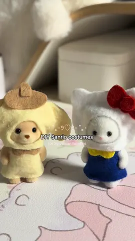 the perfect diy present for someone who loves both Sanrio and sylvanians hehe 💖 #sanrio #sylvanianfamilies #hellokitty #pompompurin #calicocritters #cute #DIY #feltdiy #kawaii #crafty #present #fypage 