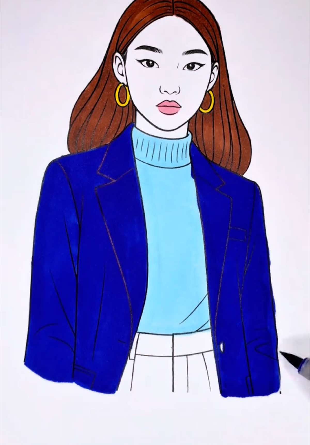 Coloring a classy girl💙✨| Coloring ASMR#Coloring #asmrsounds #ArtTherapy #RelaxingColoring #SatisfyingArt 