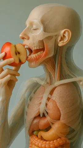 Science in action. What happens while eating apple inside of the human body? #humanbody #anatomy #3danimation #sciencetok #aiart #digestivesystem #medicalanimation #healthfacts #foryou #fyp #healthawareness #medical 