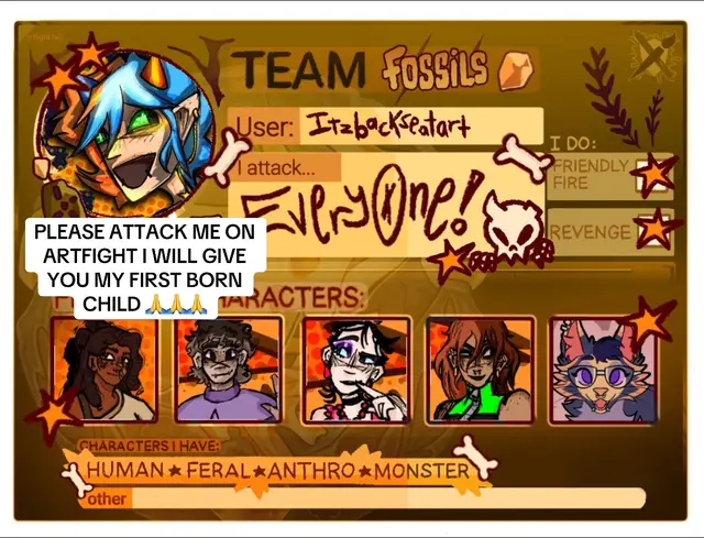 PLEASEEE #art #commissionsopen #characters #artstyle #commission #artfight #fossils #teamfossil #artfight2025 #artfightattack 