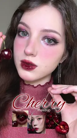 Cherry makeup tutorial 🍒 Products:  @TFIT GLOBAL OFFICIAL - cover up pro concealer 03 cool @Innisfree US - no-sebum mineral powder @Peripera - v shading blending stick 03 grayish cool @진.짜 릴리바이레드 - luv beam cheek balm 04  @Braye_Global 06 plucky @Flower Knows Makeup - 02 Black Swan Lip combo:  @롬앤 romand - lip mate pencil 05 taupey shade  juicy lasting tint #21 deep sangria  @TOCOBO US - Juicy Berry Plumping Lip Oil 03 Black Cherry • use my code KENARIRIN11 for a discount on these products on YesStyle  lenses: @OLOLA meow haavana green •use code OLKENARI20 for 20% off) #cherrymakeup #fruit #cherry #redlips #fruitmakeup #makeupinspo #xiaohongshumakeup #glittermakeup #douyin抖音 #douyinmakeup #fyp